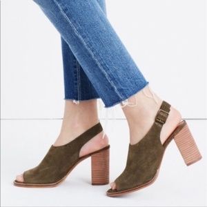 Madewell The Cary Heeled Sandal Green Suede Sz 8.5